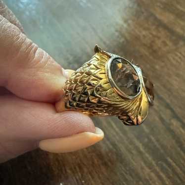 925 Silver Owl Ring, 14k Yellow Gold Plated Diamond Owl Ring