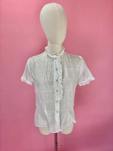 USA 1950's Sheer Blouse 50s オールドプラスチック 1950s blouse, sheer coral nylon, vintage 50s blouse, | Black