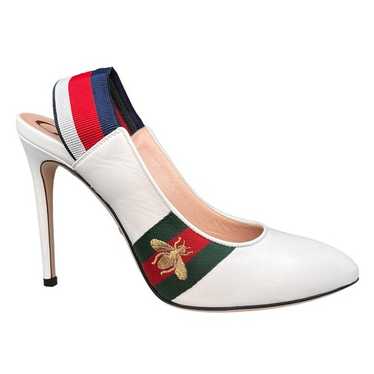 Gucci Sylvie Web Stripe Slingback Pumps White EU 3