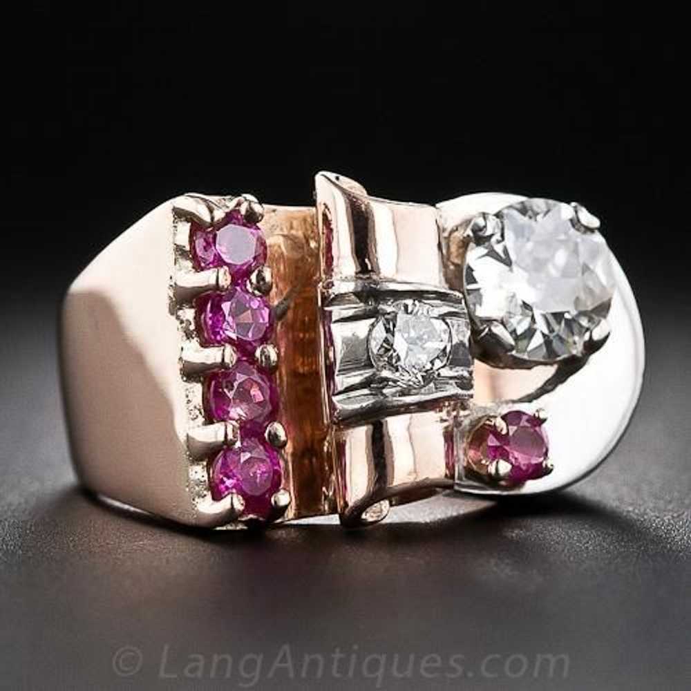 Retro Diamond and Ruby Ring, Size 4 - image 2