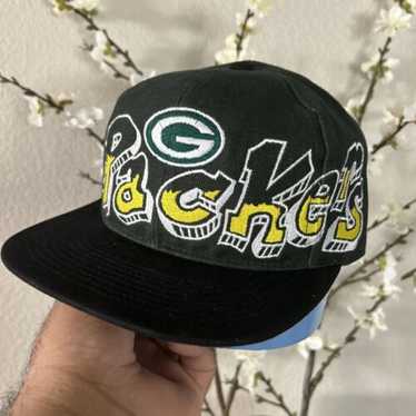 VINTAGE Green Bay Packers Hat Cap Strapback Leather Black