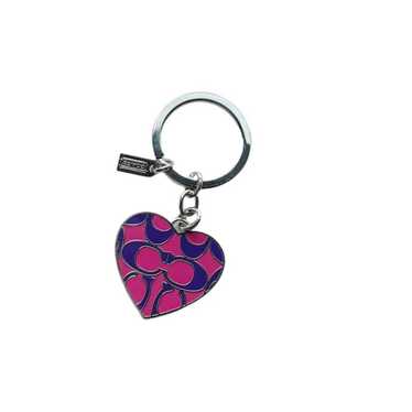 アクセサリー COACH Pink double heart keychain charm Rare Vintage COACH PINK Signature Enamel Heart Keychain FOB