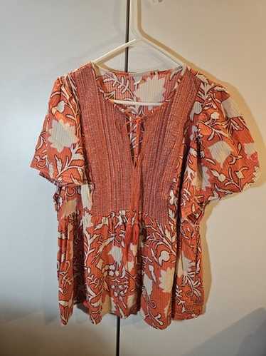 Knox Rose Womans XXL Orange Print Peasant Blouse