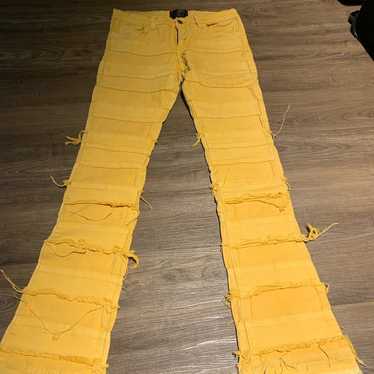 【VALABASAS】SIDE FRINGE STACKED JEANS 36 RUFFLED