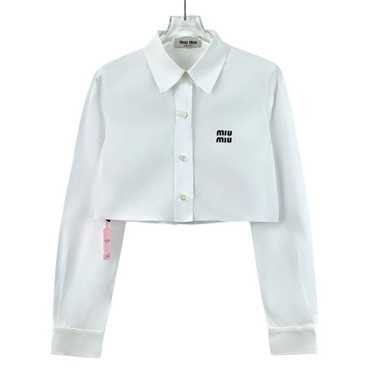 miu miu ホワイト長袖シャツ miu MIUMIU ミュウミュウ ホワイト ロゴ ポプリン長袖シャツ