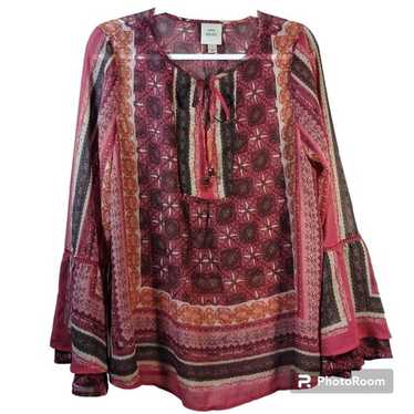 Knox Rose Boho Peasant Sheer Bell Sleeve Blouse To
