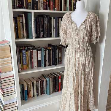 Anthropologie Cream Ruched Tiered Maxi Sundress