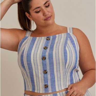 Torrid Linen-Blend Smocked Button Front Striped Ta