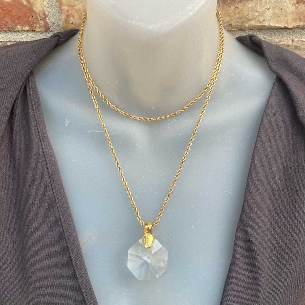Y2K SWAROVSKI Long Necklace (SWAN Logo ) Preppy Vintage Austria Gold Rope Chain