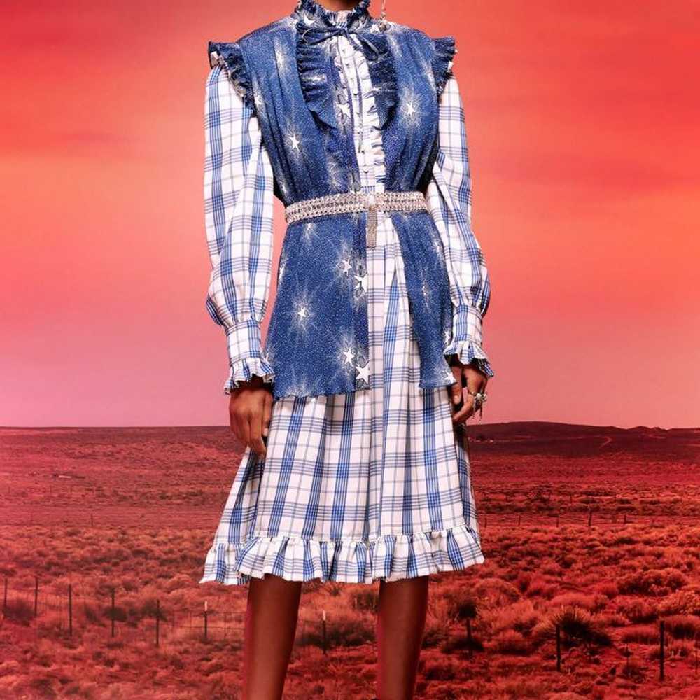 【paco rabanne】Ruffle + Pleated Star Print Ribbon Blouse