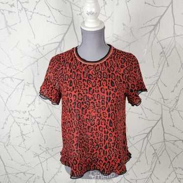 Scotch & Soda Red Leopard Print Sheer Flutter Cre… - image 1