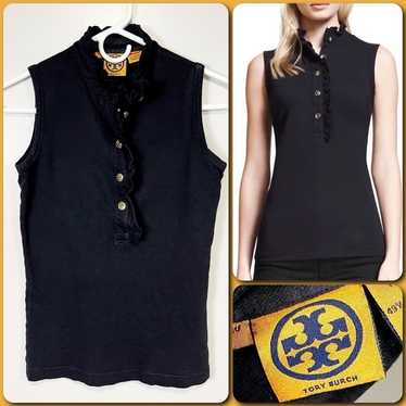 Tory Burch Lidia Black Frayed Ruffle Collared Trim