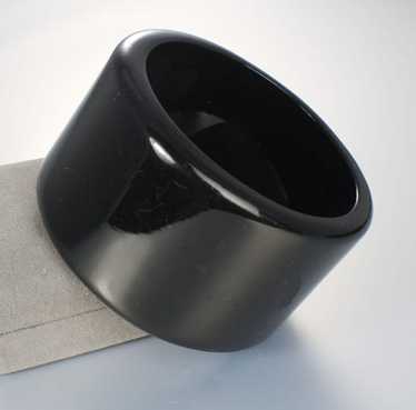 Extra Wide Chunky Black Lucite Bangle Bracelet