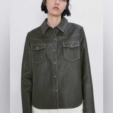 ジャケット・アウター 00's fake leather shirts jacket ZARA Zara Black Vegan Faux Leather Button Down Shirt Size Small