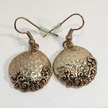 Hammered Medallion Scroll Dangle Earrings Gold