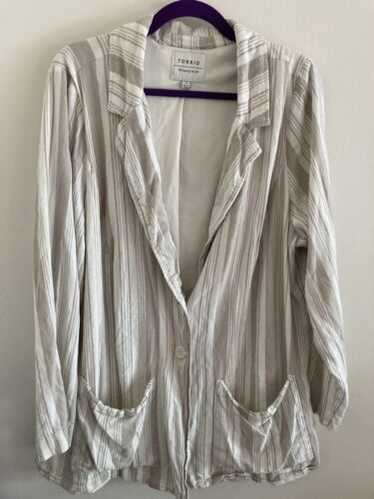 Torrid Blazer Womens 3X Striped Rayon Linen Blend 