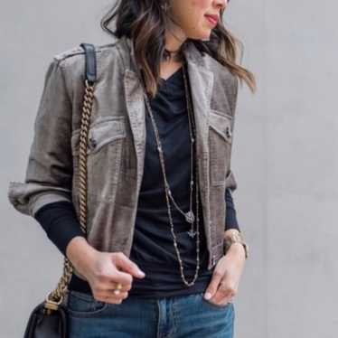 Cabi Sunday Topper Cropped Velvet Jacket Taupe Gra