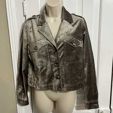 Cabi Sunday Topper Cropped Velvet Jacket Taupe Gra