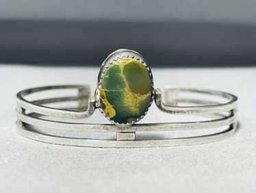 Rare Chee Vintage Native American Navajo Rare Damale Turquoise Sterling Silver Bracelet