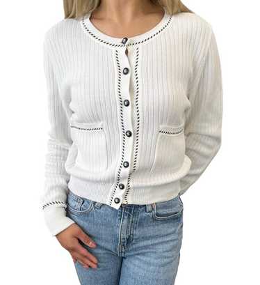White Chanel Ribbed Knit Top Sleeveless CC Logo - Gem