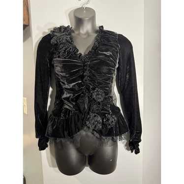 Ryu Anthropologie Velour Black Rosette Two Snap Bl