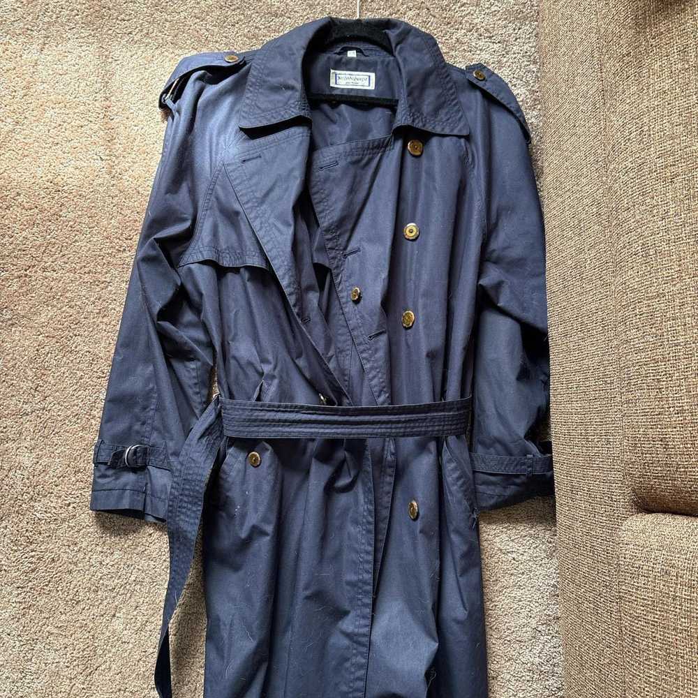 Yves Saint Laurent YSL Navy Belted Double-Breasted Overcoat