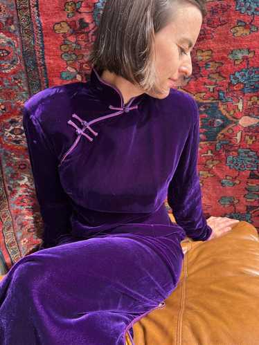 Velvet Shanghai Tang Maxi Dress In Deep Purple! - image 1