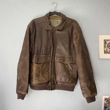 AEROPOSTALEレザージャケット Vtg Aeropostale Jacket Men's L Leather Brown Bomber Flight
