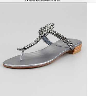 Stuart Weizmann Metallic Vanity Crystal T Strap F… - image 1