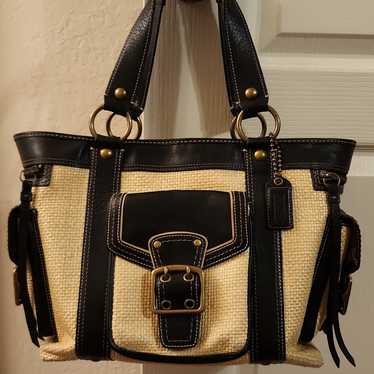 未使用級 黒 vintage coach old straw bag かごバッグ（COACH