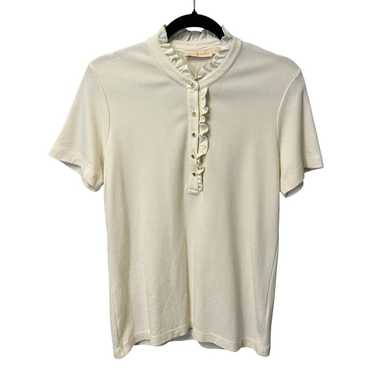 Tory Burch New Ivory Ruffle Trim Short Sleeve Cott
