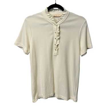 Tory Burch New Ivory Ruffle Trim Short Sleeve Cott