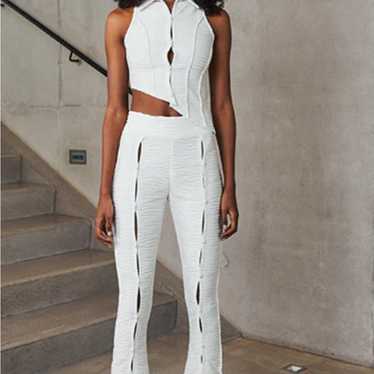 Flared Mesh Button-Up Trousers & Matching Top Set… - image 1