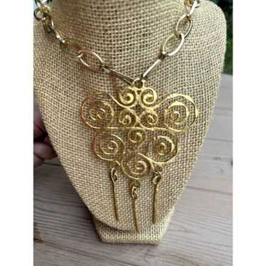 Vintage Large Statement Necklace Hammered Gold Ton