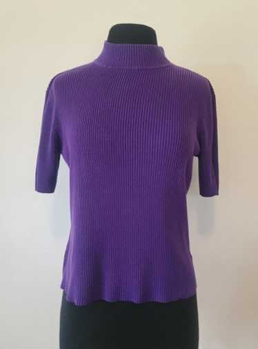 Purple Ribbed Turtleneck Womens Medium Sweater Top