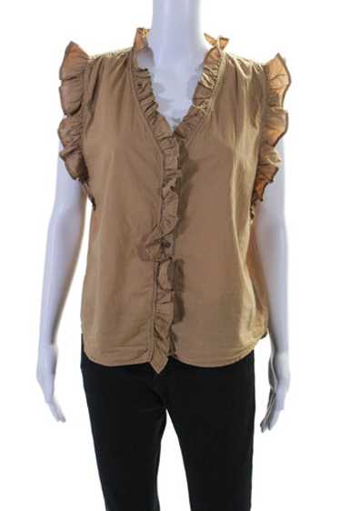 Stark Womens Sleeveless Button Front Ruffled V Nec