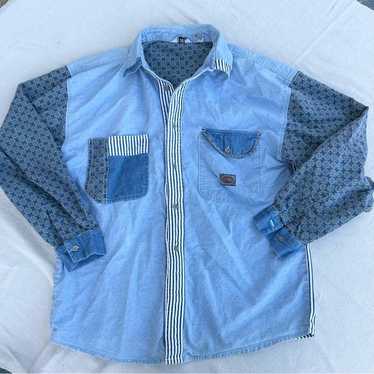 Vintage Gitano Patchwork Pattern Button Down Shir… - image 1
