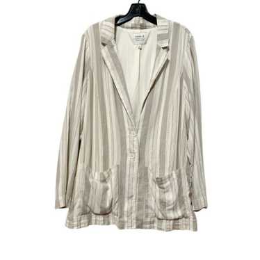 Torrid Size 2X Blazer Beige White Striped Linen Bl