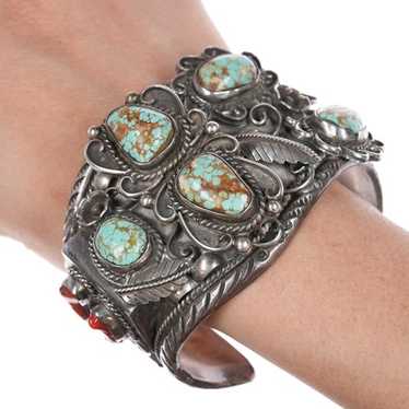 Delores Paul Vintage Native American Navajo Turquoise Coral Sterling Silver Buckle Delores Paul Vintage Native American Navajo Turquoise Coral Sterling Silver Buckle