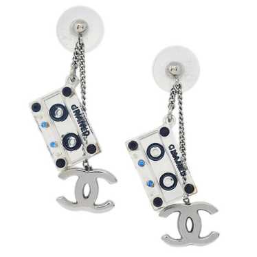 Chanel Cassette Tape Piercing Earrings Rhinestone 