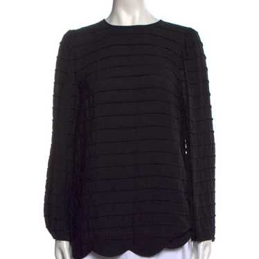 Tory Burch Black Silk Long Sleeve Ruffle Trim Blou