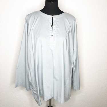 Eskandar blue gray button front slit sleeve popove
