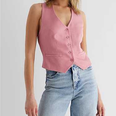 Express Linen-Blend Button Front Cross-Back Vest - image 1
