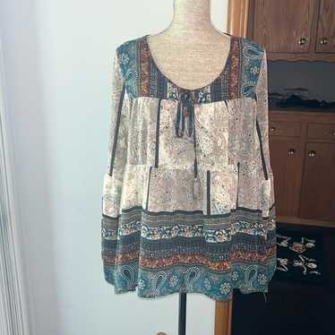 Knox Rose Boho Multicolor Paisley Peasant Blouse -
