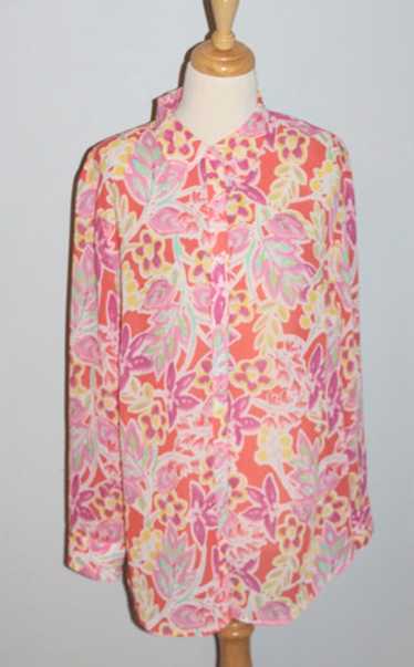 Plus Size 1X Chaps Front Button Up Semi Sheer Lon… - image 1