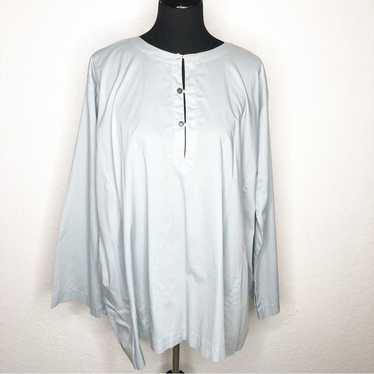 Eskandar blue gray button front slit sleeve popove