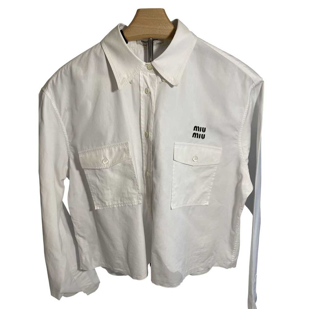 Miu Miu Miu Miu Womens White Button-Up Cropped Sh… - image 1