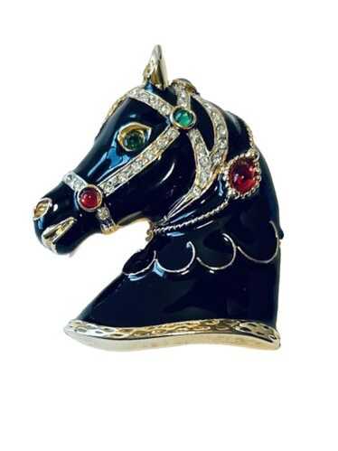 Vintage horse brooch, black - Gem