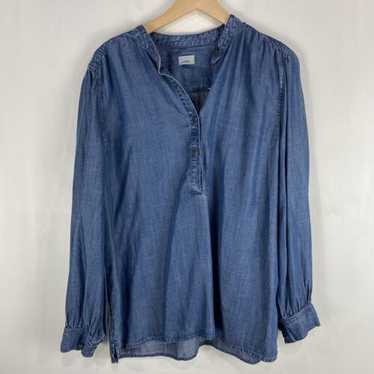 Chico's Chambray Button Popover Flowy Blouse Shirt