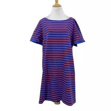 Tory Burch Red Blue Striped Mini Dress Cotton Ruff